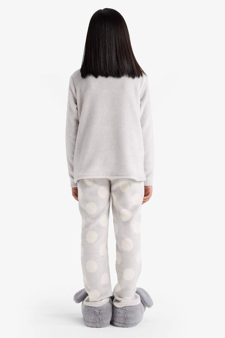 Kız Çocuk Looney Tunes Pijama Takımı Nakışlı Pelüş Uzun Kollu Üst Uzun Alt