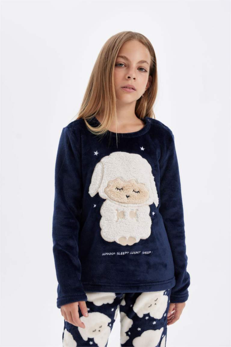 Girl Regular Fit Long Sleeve Plush 2 Piece Pajama Set