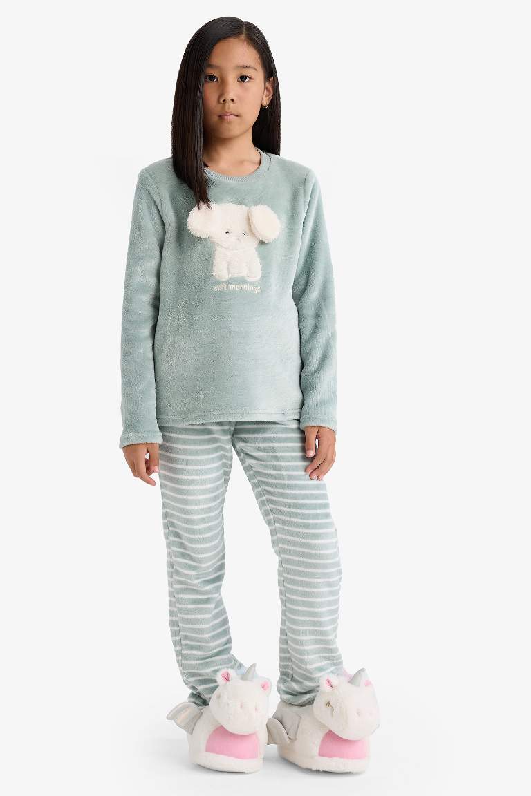 Kız Çocuk Pijama Takımı Polar Uzun Kollu Üst Uzun Alt