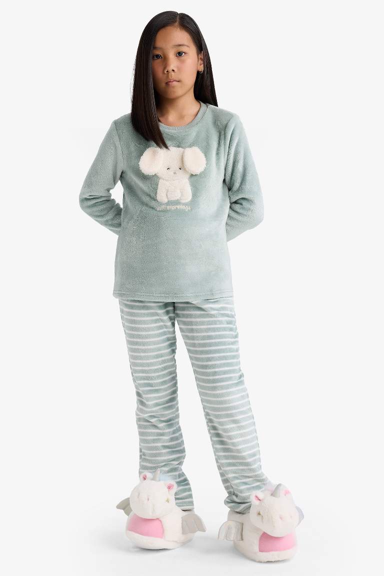 Kız Çocuk Pijama Takımı Polar Uzun Kollu Üst Uzun Alt