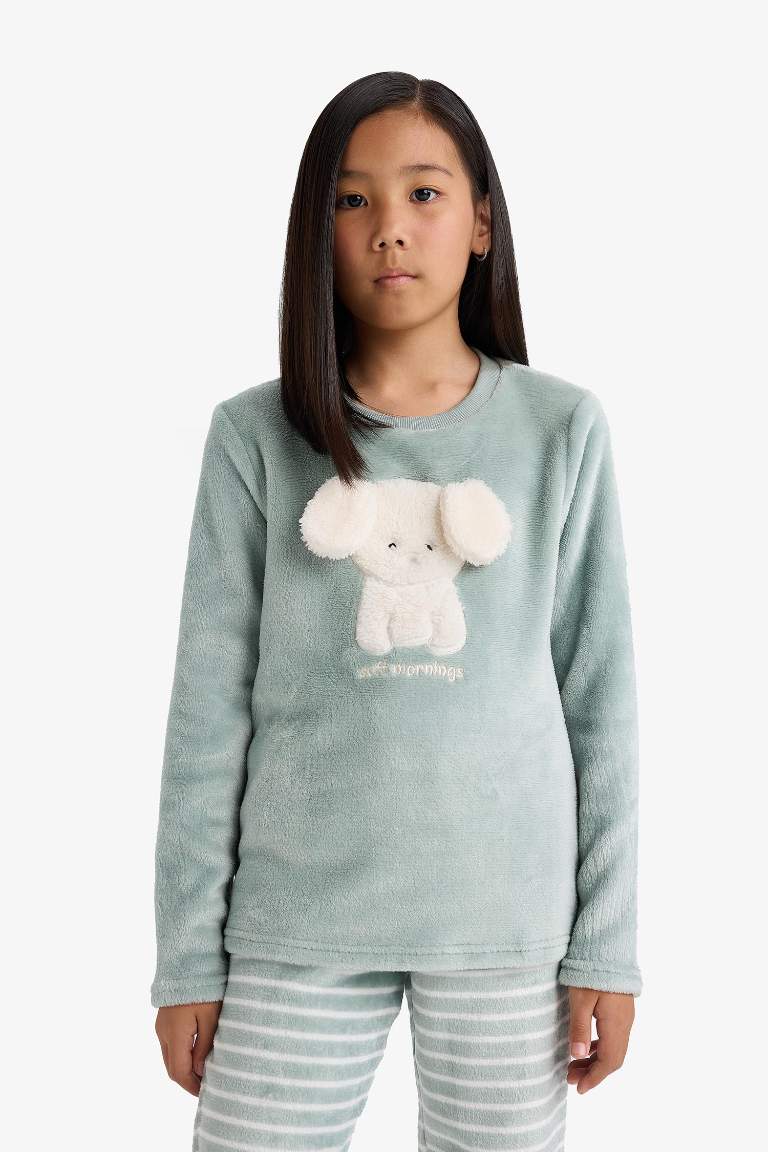 Kız Çocuk Pijama Takımı Polar Uzun Kollu Üst Uzun Alt
