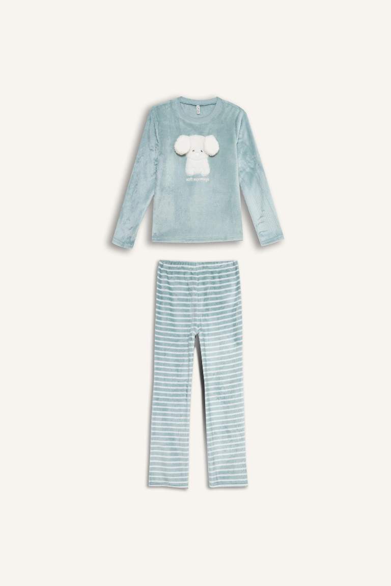 Kız Çocuk Pijama Takımı Polar Uzun Kollu Üst Uzun Alt