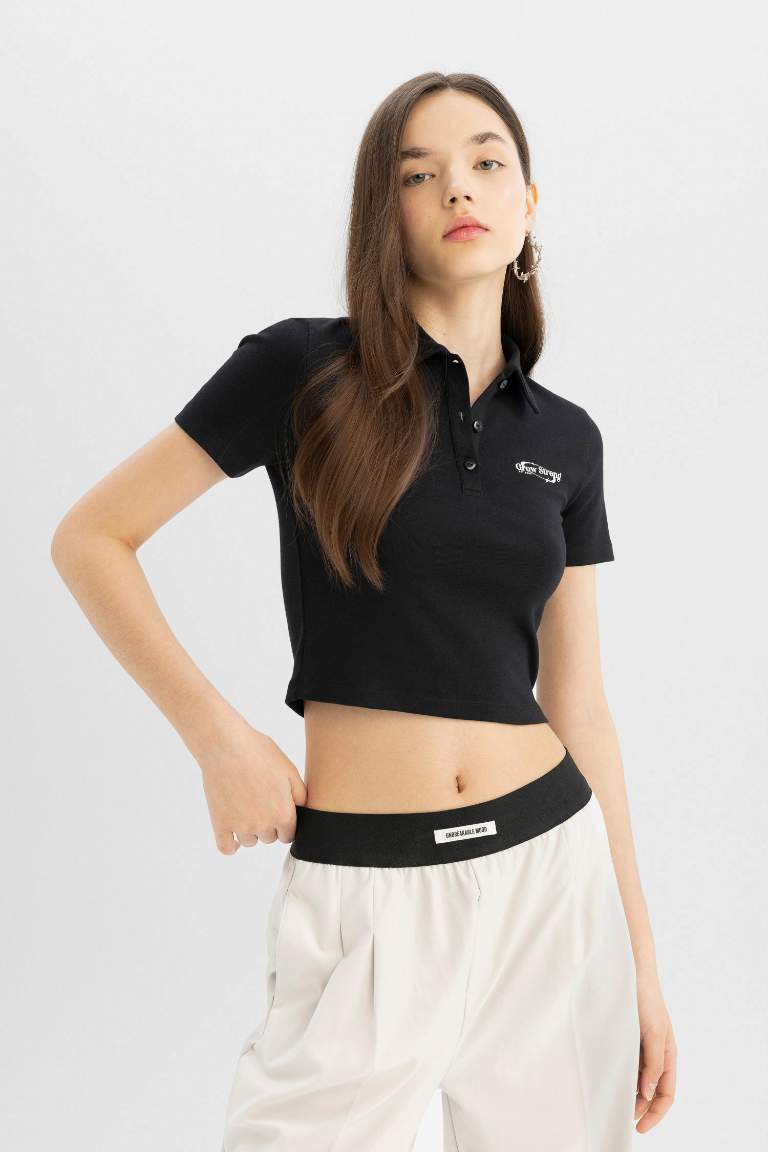 Fitted Polo Neck Short Sleeve T-Shirt