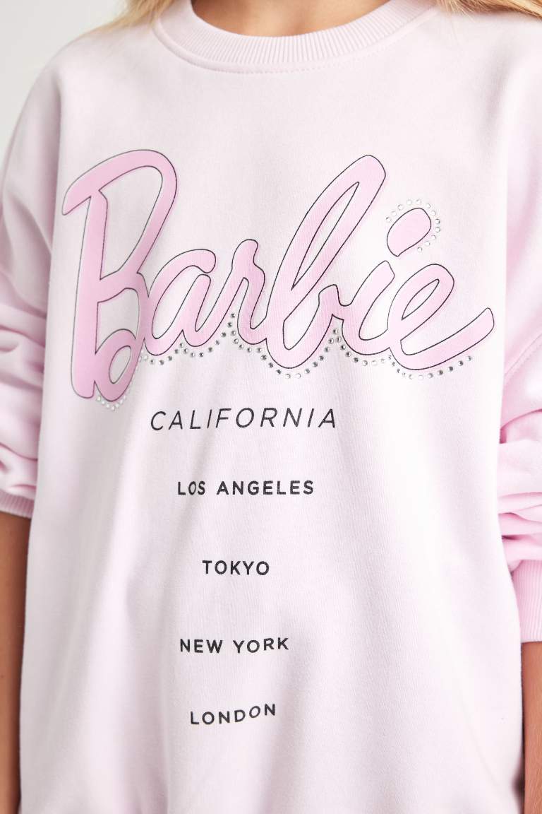 Girl Oversize Fit Crew Neck Soft Furry Barbie Sweatshirt