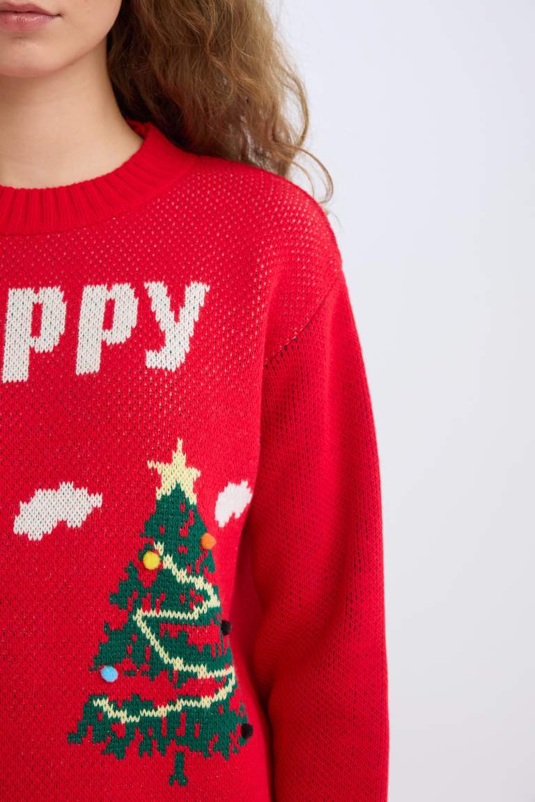 Christmas Themed Oversize Fit Half Turtleneck Pullover