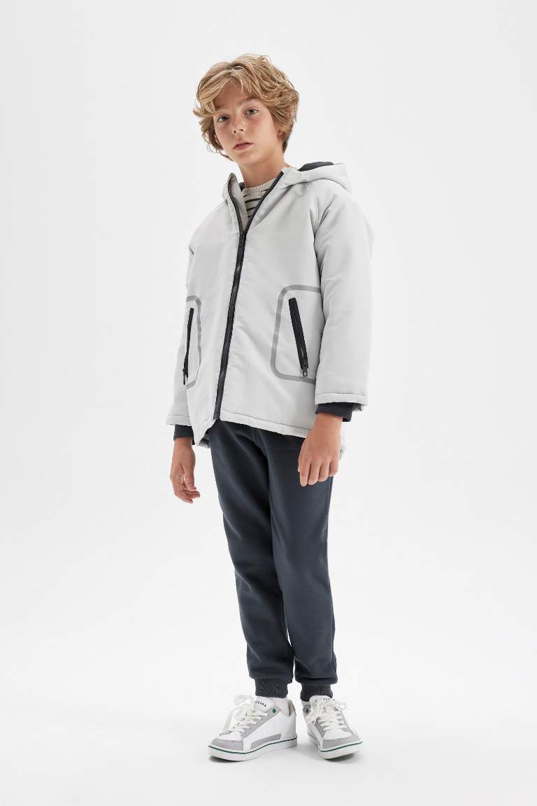 Boy Waterproof Hooded Fleece Lined Zippered Puffer Jacket