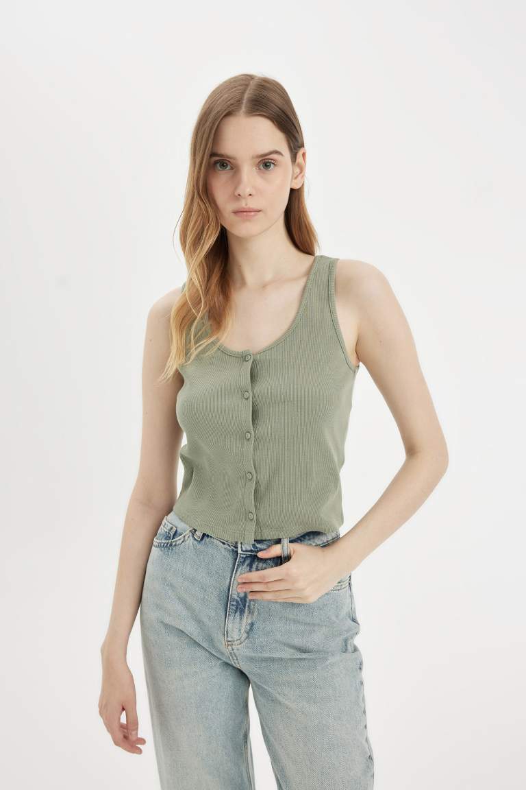 Fitted U-Neck Ribbed Camisole Tank Top