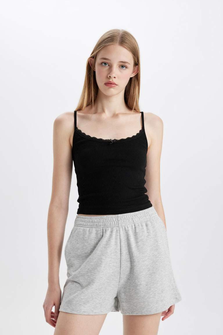 Fitted V-Neck Ribbed Camisole Crop Top