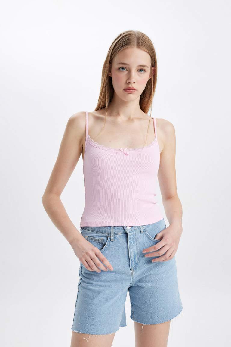 Fitted V-Neck Ribbed Camisole Crop Top