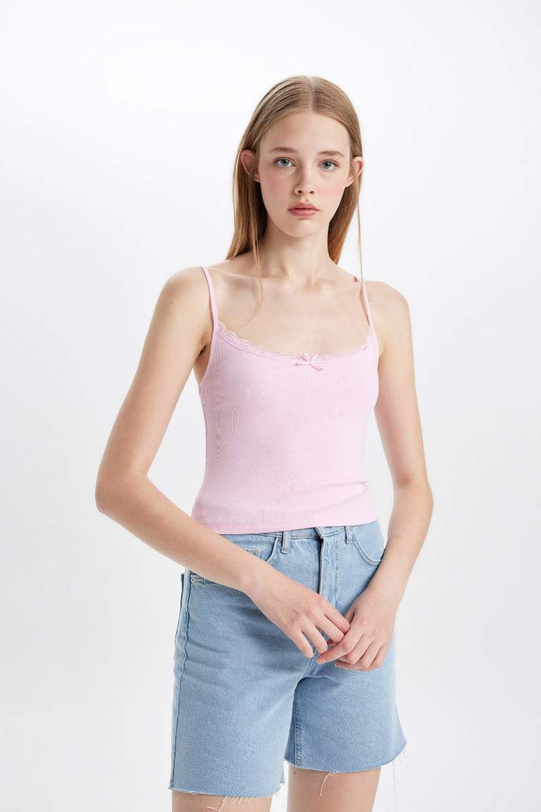 Fitted V-Neck Ribbed Camisole Crop Top