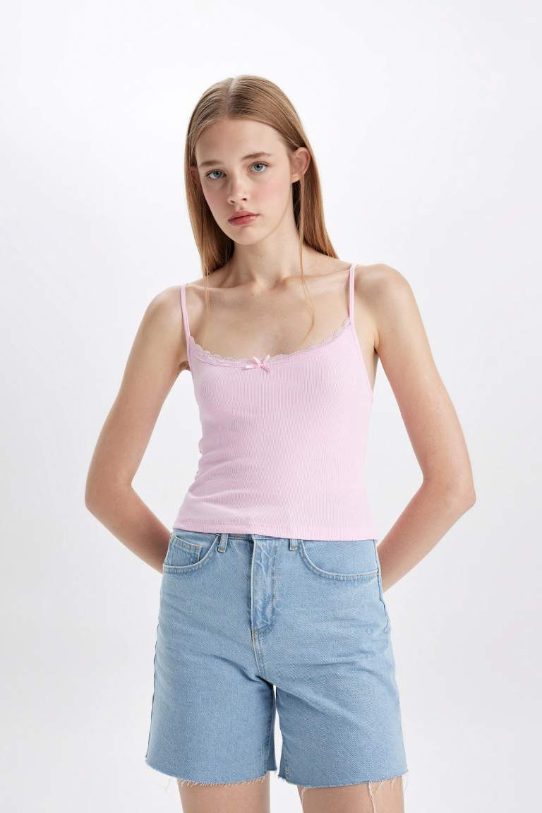 Fitted V-Neck Ribbed Camisole Crop Top