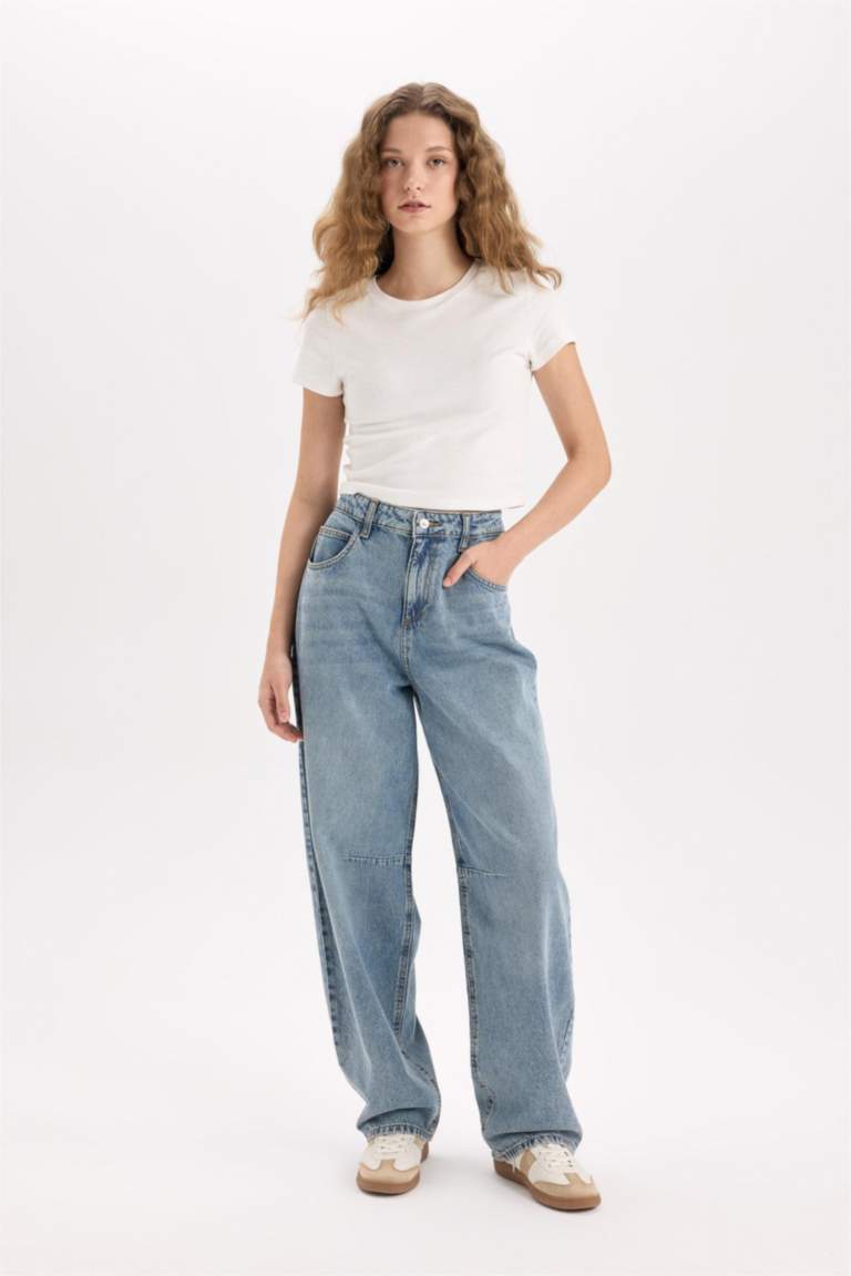Baggy Fit Yüksek Bel Uzun Jean Pantolon