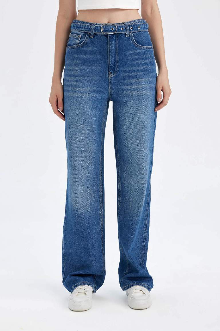 90's Wide Leg High Waist Long Washed Jeans