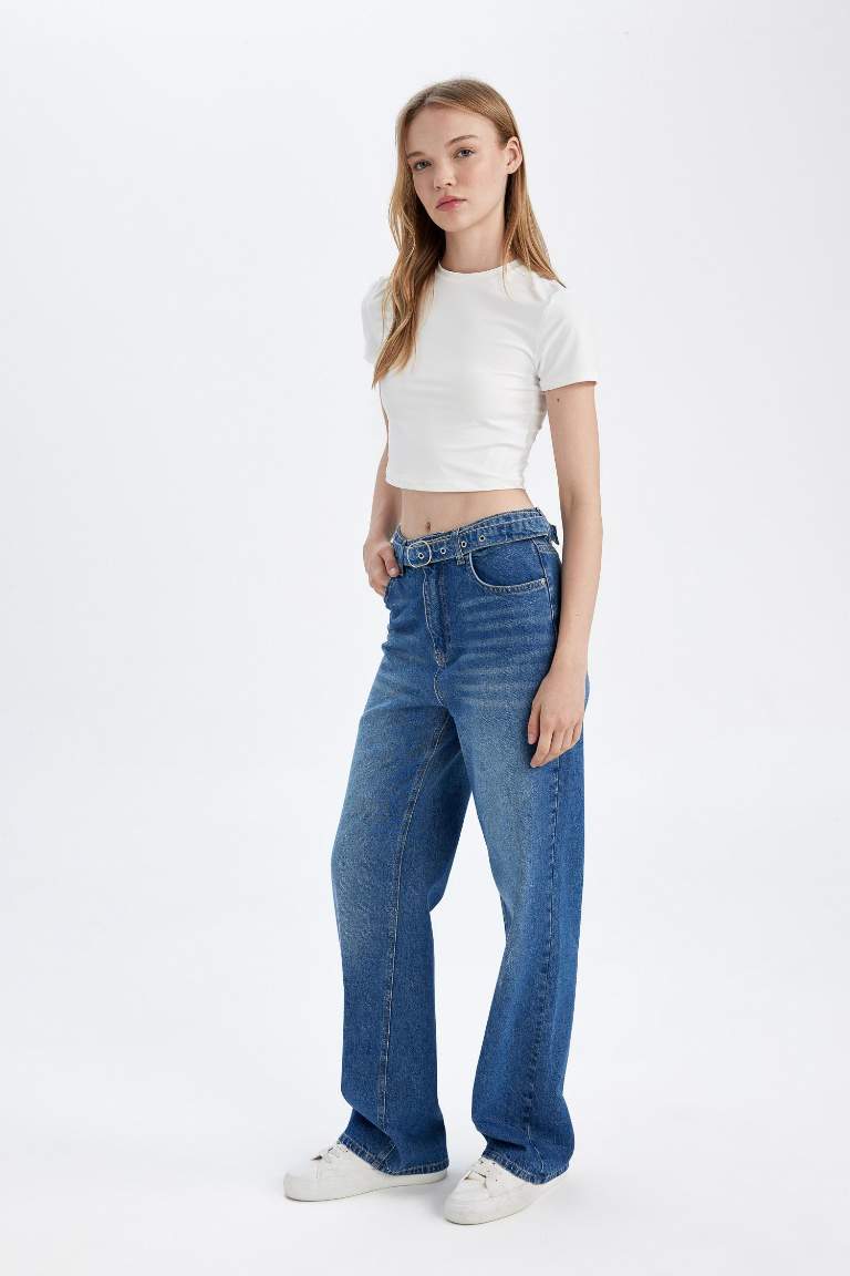 90's Wide Leg Yüksek Bel Geniş Paça Uzun Jean Yıkamalı Pantolon