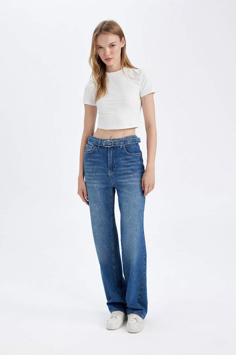 90's Wide Leg Yüksek Bel Geniş Paça Uzun Jean Yıkamalı Pantolon
