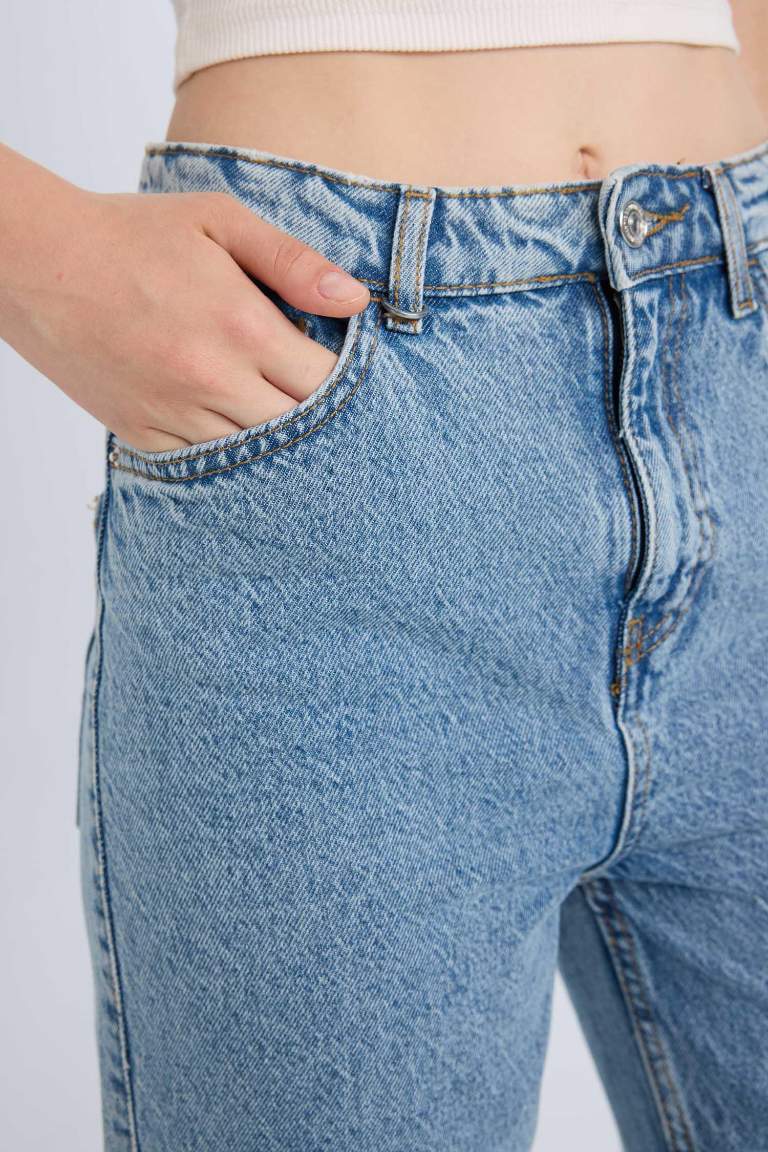 Pantalons Jean Cargo Taille haute à effet délavé