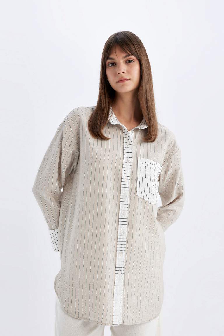 Relax Fit Striped Long Sleeve Shirt Tunic