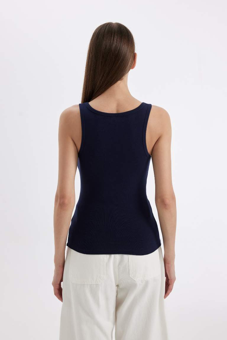 Slim Fit Striped Round Neck Ribbed Corset Tank Top