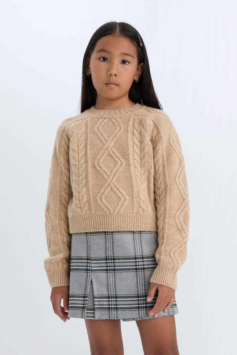 Girl Regular Fit Crew Neck Knit Pullover