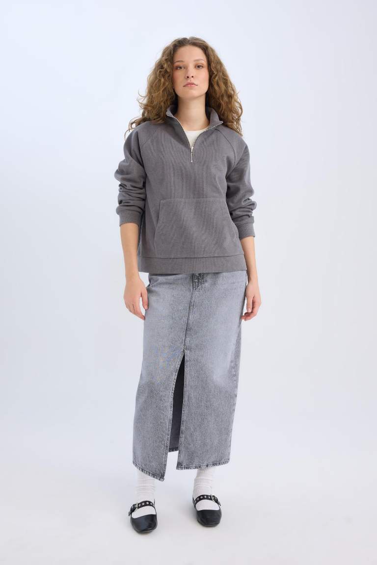 Long Fit Yırtmaçlı Cepli Uzun Boy Jean Etek