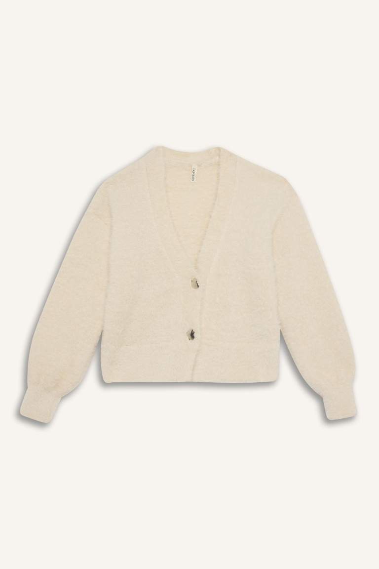 Cardigan en peluche à boutons à Col en V pour Fille