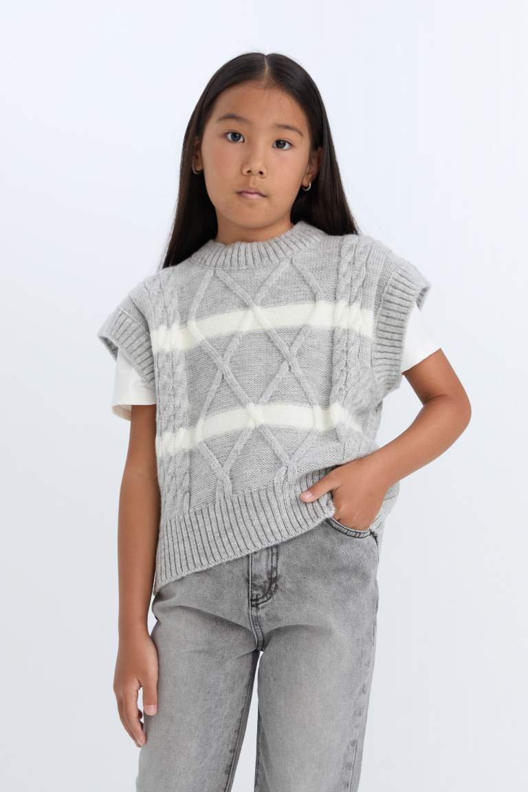 Girl Crew Neck Striped Knitwear Pullover