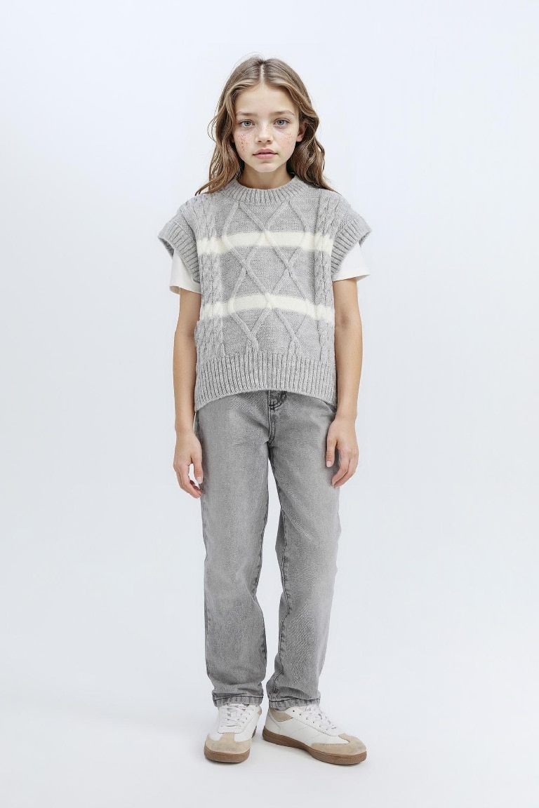 Girl Crew Neck Striped Knitwear Pullover