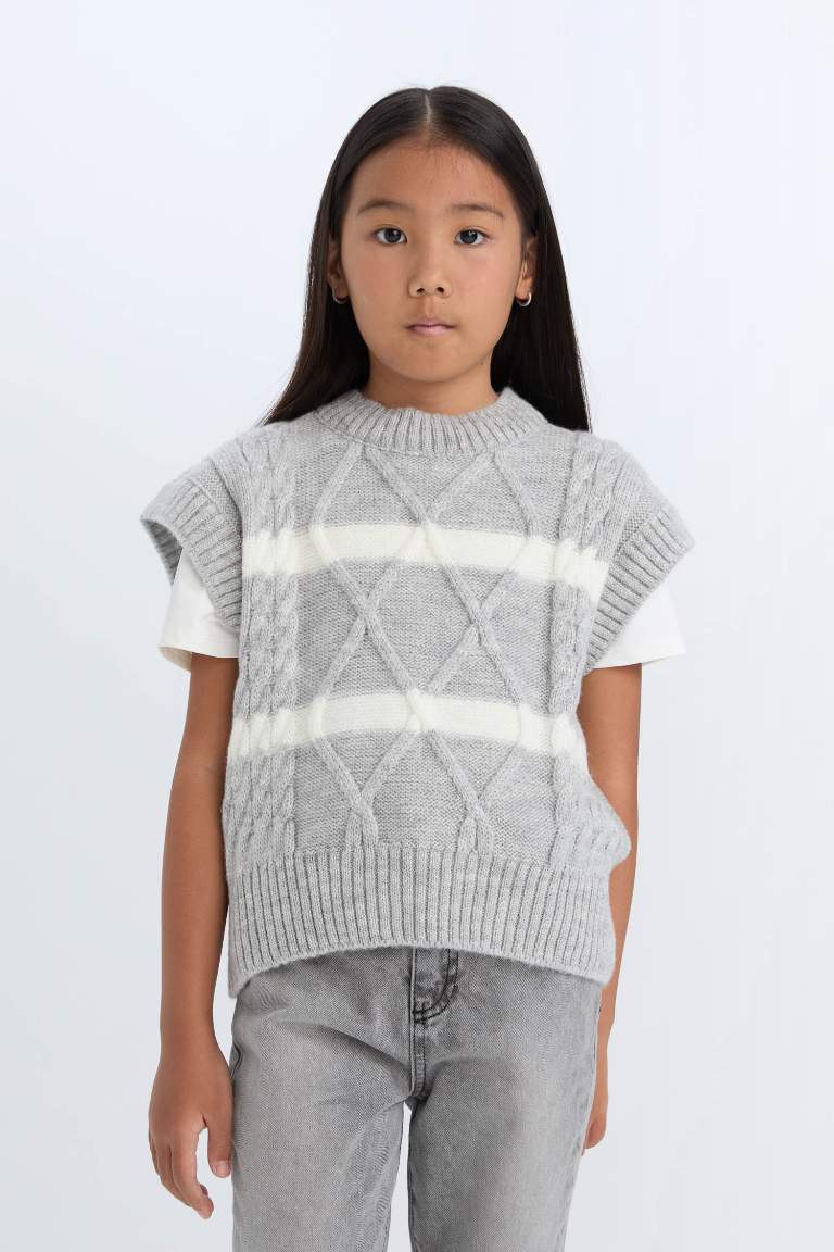 Girl Crew Neck Striped Knitwear Pullover