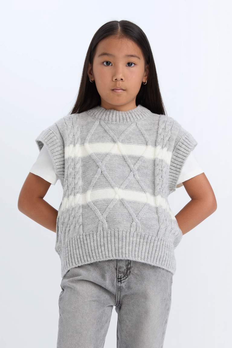 Girl Crew Neck Striped Knitwear Pullover