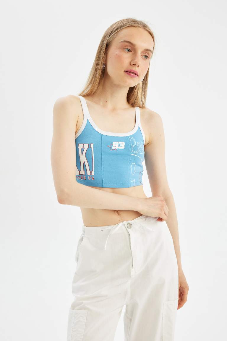 Fitted Printed Strappy Crop Top