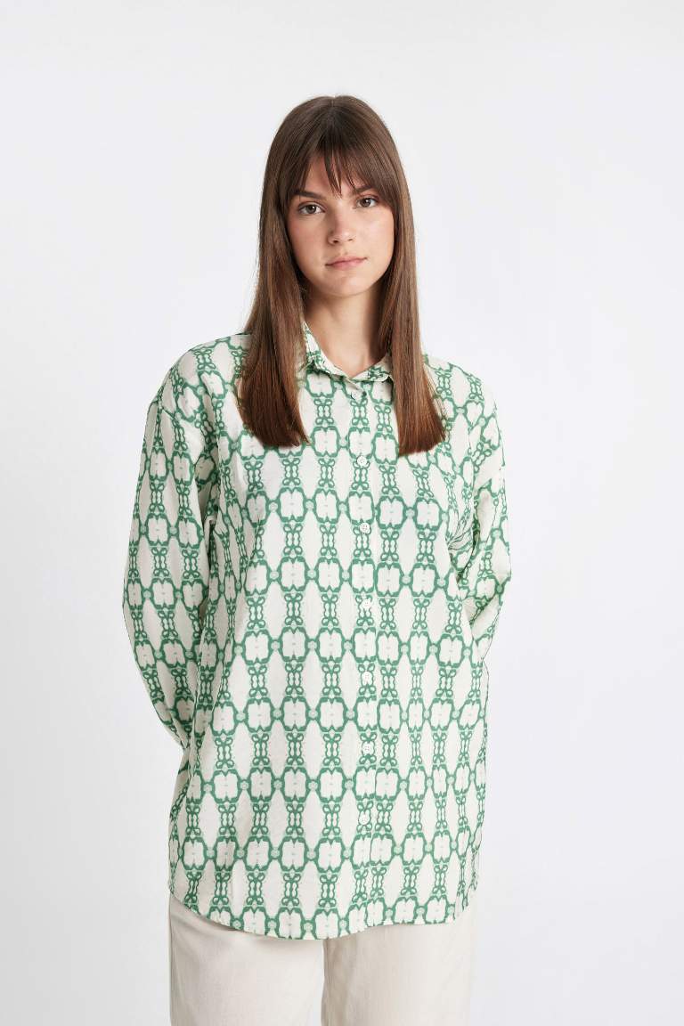 Relax Fit Patterned Long Sleeve Shirt Tunic