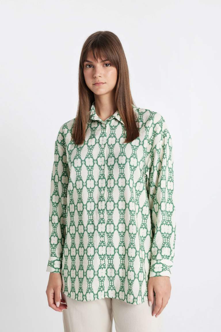 Relax Fit Patterned Long Sleeve Shirt Tunic