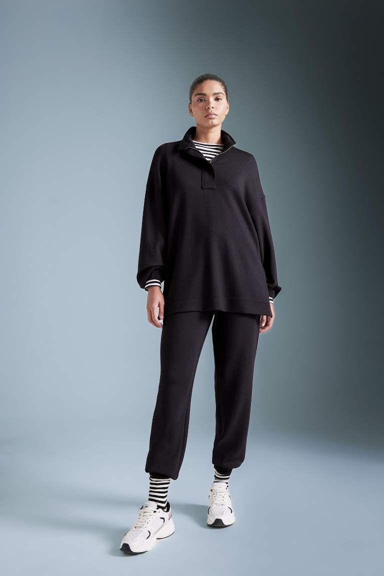 DeFactoFit Long Fit Dik Yaka Modal Sporcu Sweatshirt