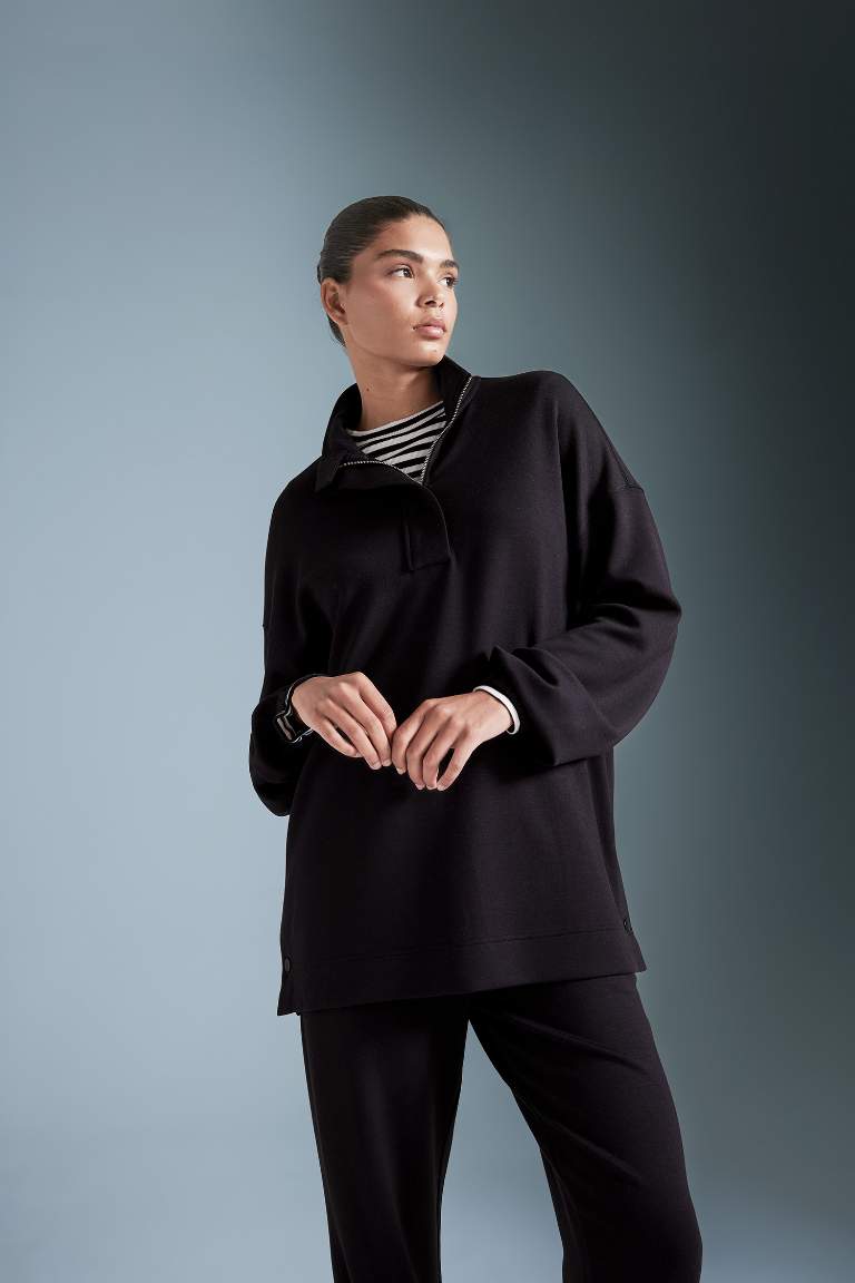 DeFactoFit Long Fit Dik Yaka Modal Sporcu Sweatshirt