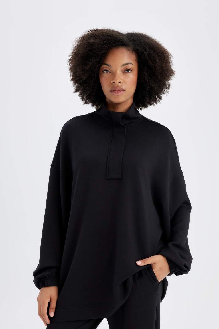 DeFactoFit Long Fit Dik Yaka Modal Sporcu Sweatshirt