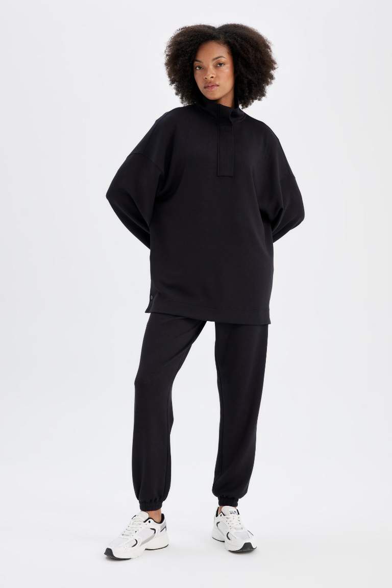 DeFactoFit Long Fit Dik Yaka Modal Sporcu Sweatshirt