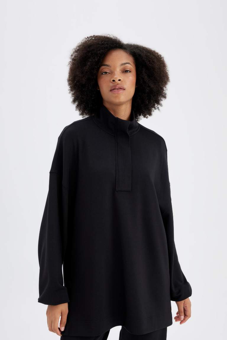 DeFactoFit Long Fit Dik Yaka Modal Sporcu Sweatshirt