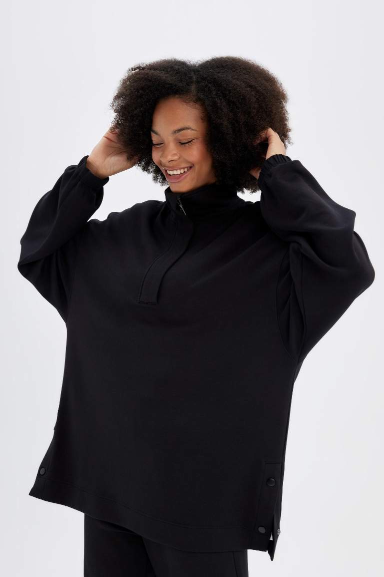 DeFactoFit Long Fit Dik Yaka Modal Sporcu Sweatshirt