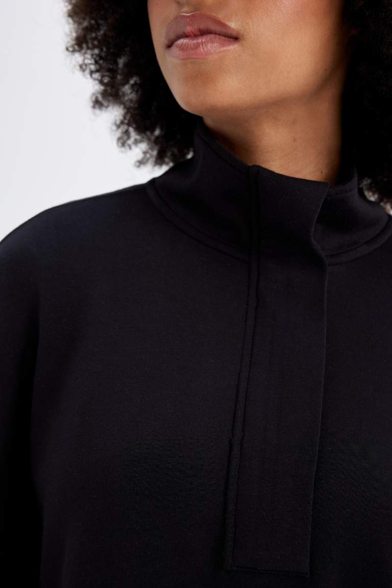 DeFactoFit Long Fit Dik Yaka Modal Sporcu Sweatshirt