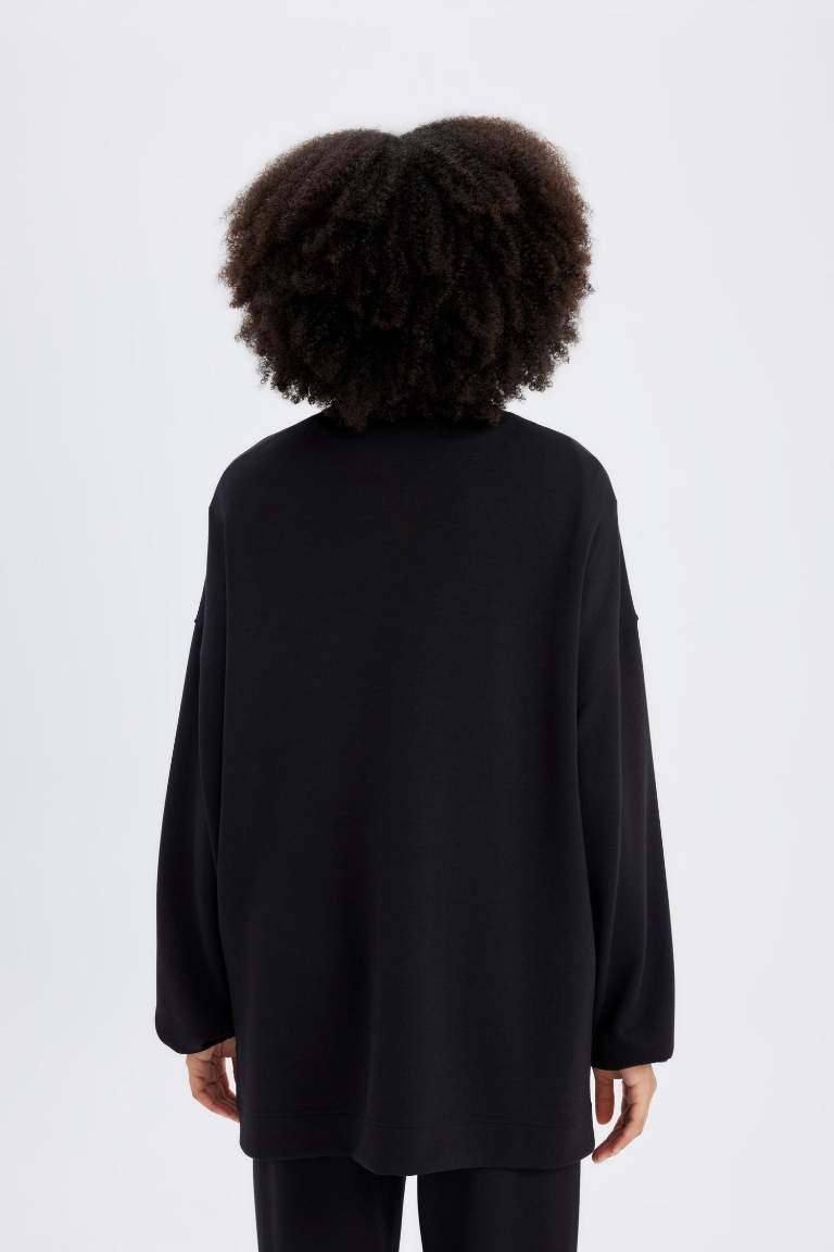 DeFactoFit Long Fit Dik Yaka Modal Sporcu Sweatshirt