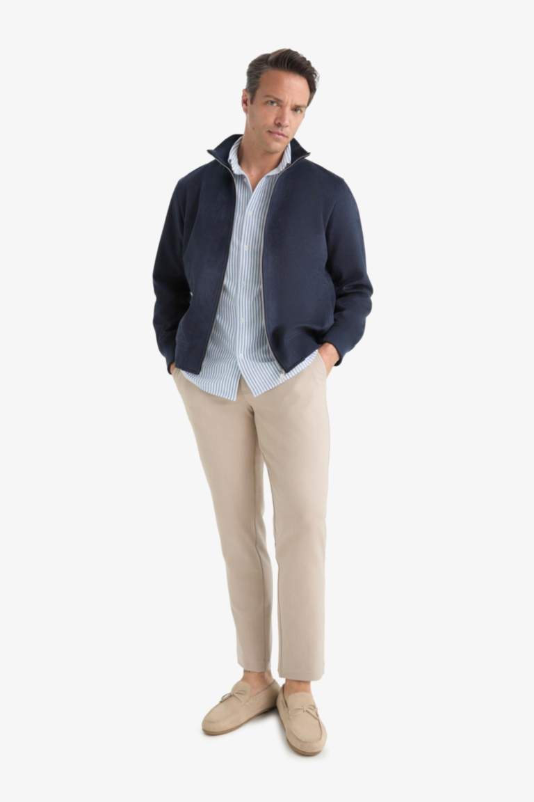 Slim Fit Dar Kesim Dik Yaka Astarlı Fermuarlı Cepli Süet Mevsimlik Baharlık Mont