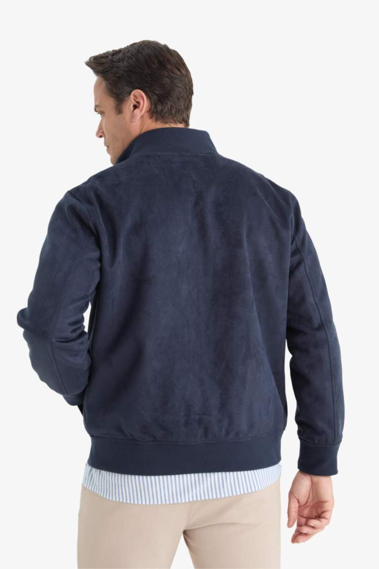 Slim Fit Dar Kesim Dik Yaka Astarlı Fermuarlı Cepli Süet Mevsimlik Baharlık Mont