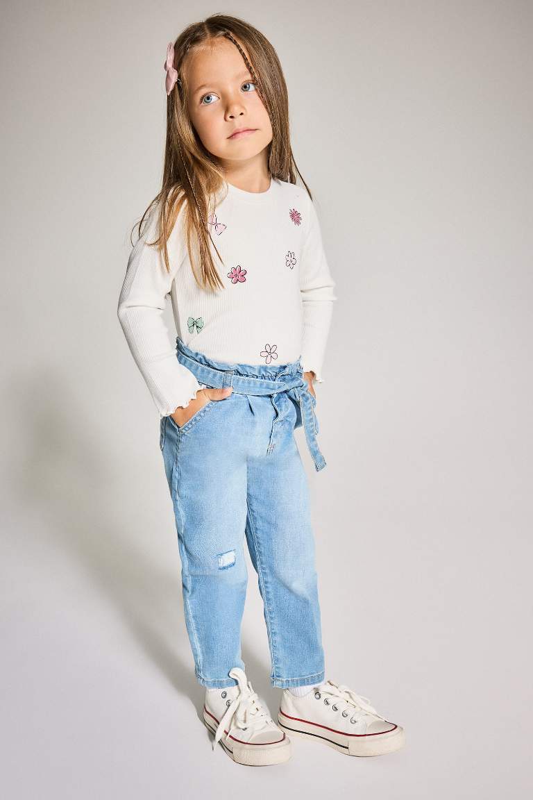 Kız Bebek Paperbag Düz Paça Jean Pantolon