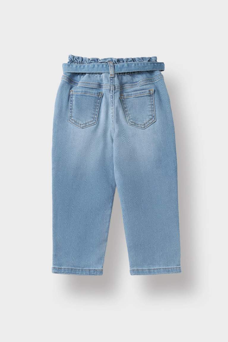 Kız Bebek Paperbag Düz Paça Jean Pantolon