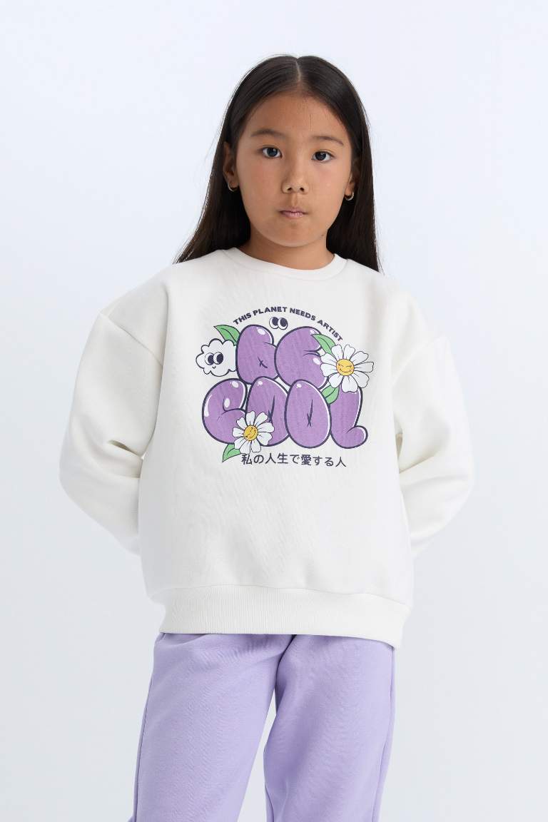 Girl Relax Fit Crew Neck Printed Sweatshirt