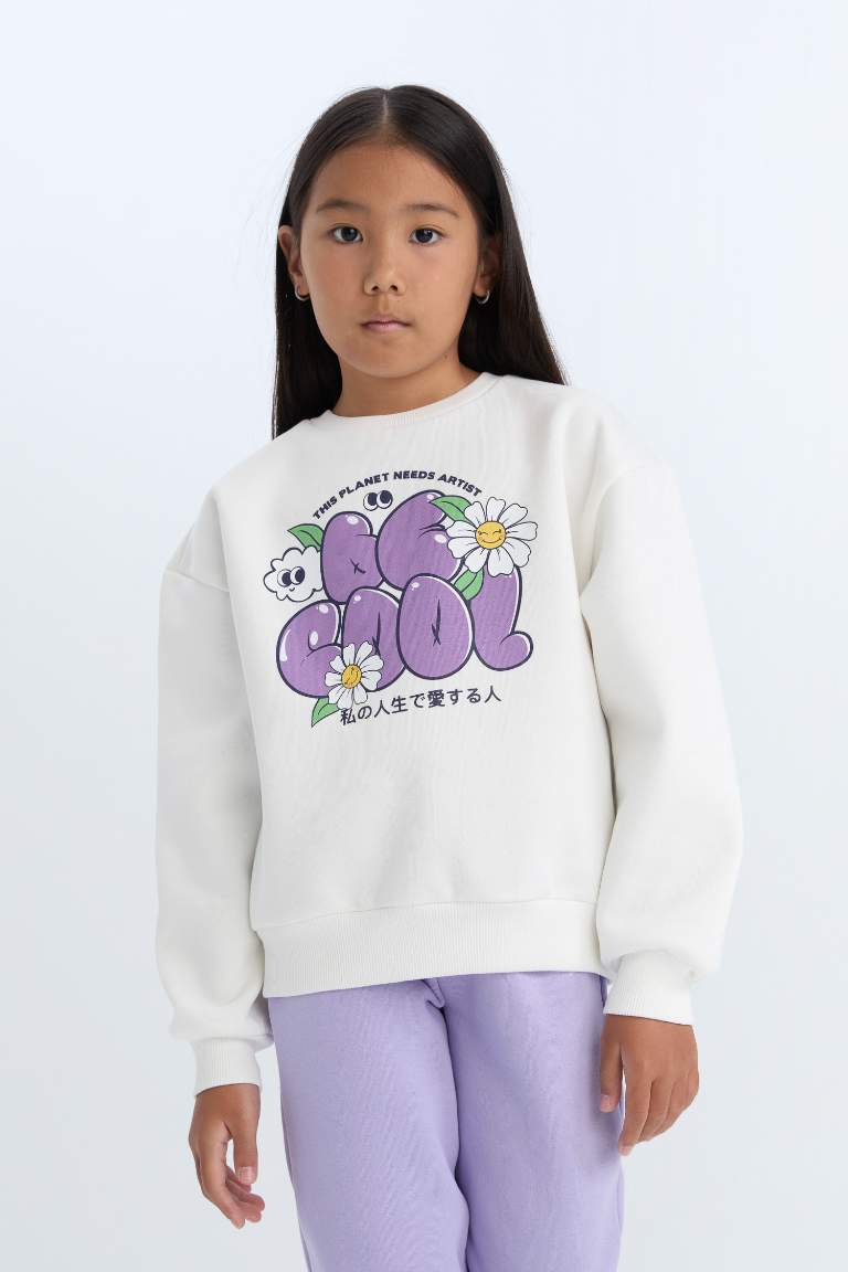 Girl Relax Fit Crew Neck Printed Sweatshirt