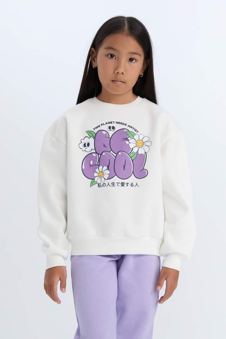 Girl Relax Fit Crew Neck Printed Sweatshirt