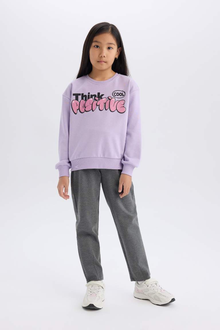 Girl Relax Fit Crew Neck Fun Printed Soft Furry Sweatshirt