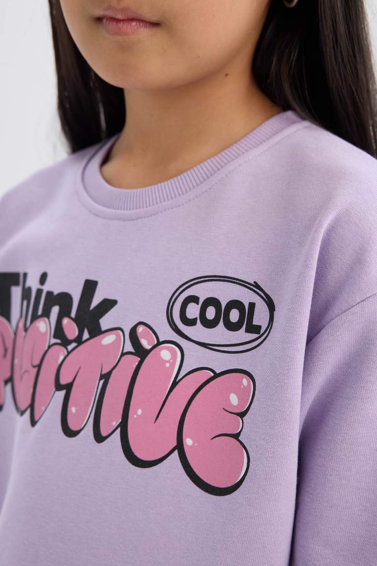 Girl Relax Fit Crew Neck Fun Printed Soft Furry Sweatshirt