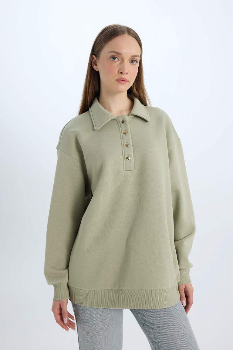 Regular Fit Polo Neck Thick Sweatshirt Tunic